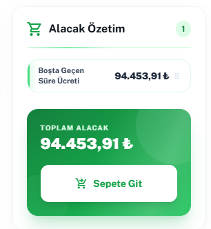Araçta alacak özeti: boşta geçen süre ücreti kalemi ve toplam alacak