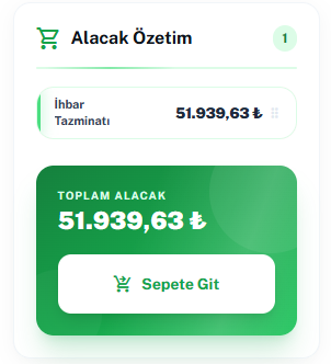 Araçta alacak özeti: ihbar tazminatı kalemi ve toplam alacak